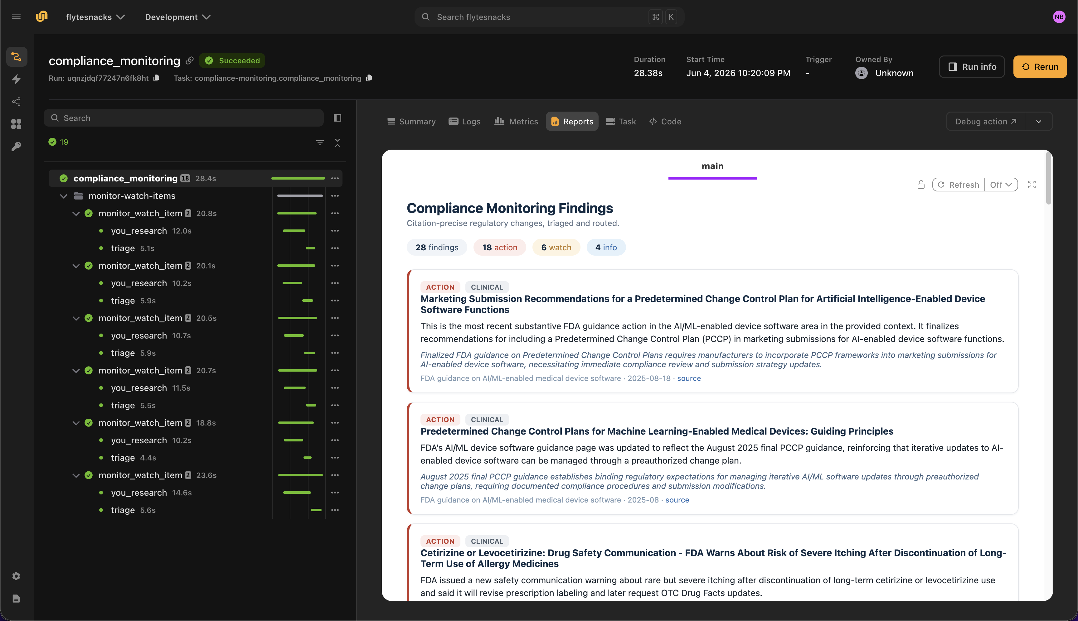 Compliance monitoring agent report