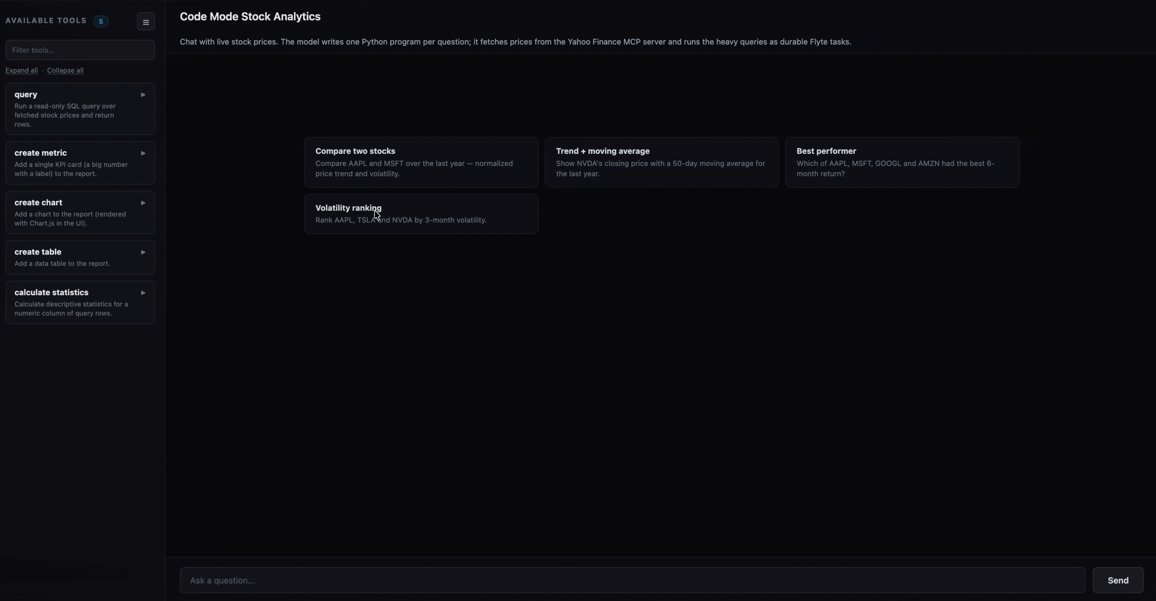 Code mode analytics agent
