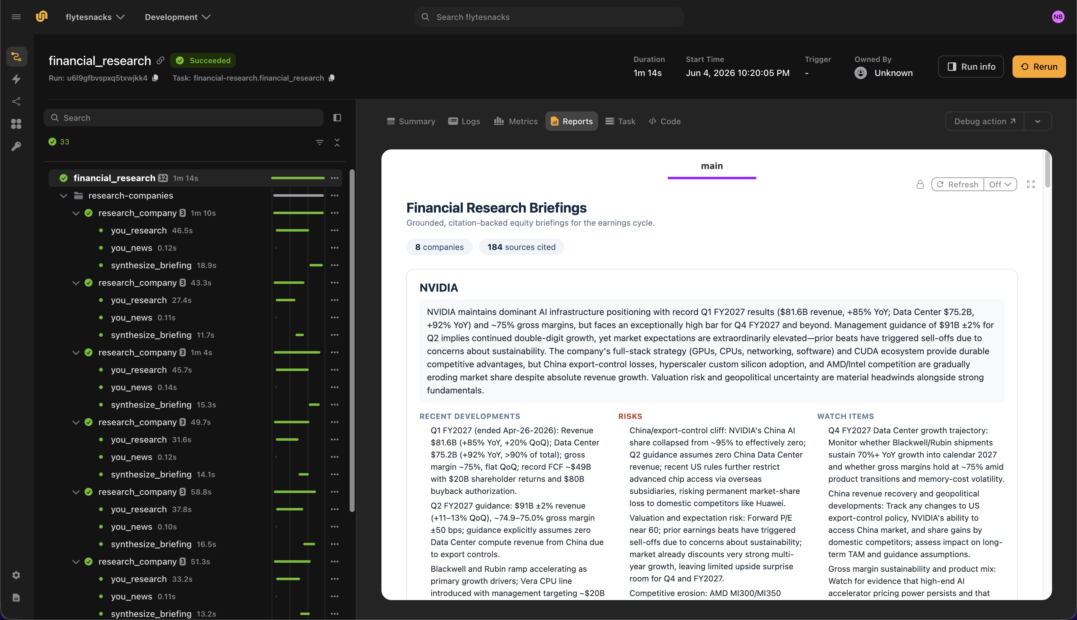 Financial research agent report