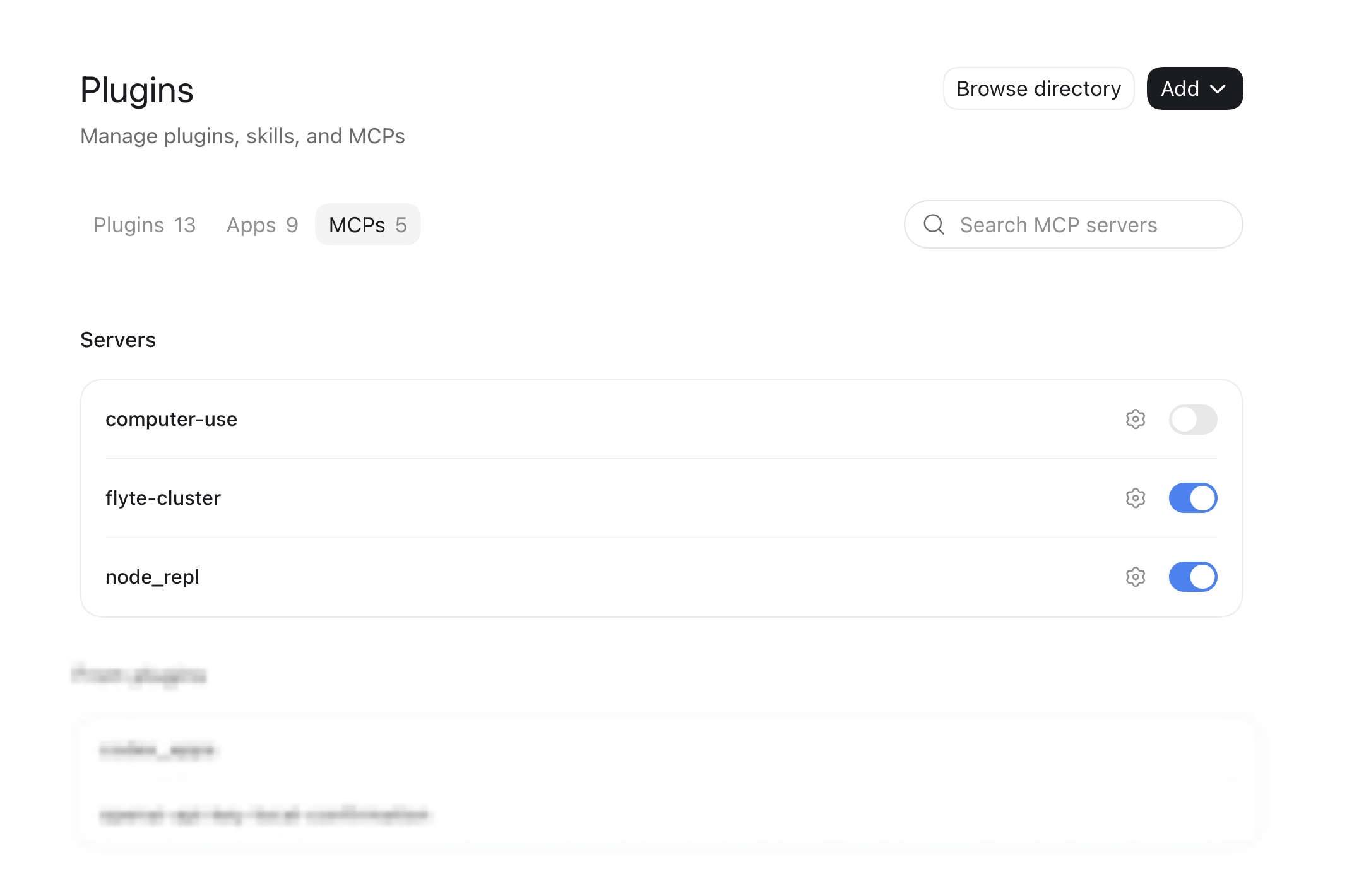ChatGPT local MCP settings showing flyte-cluster under Servers